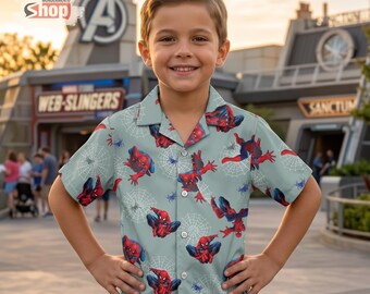 Spider Man Kids Hawaiian Shirt, Marvel Superhero Button Up Shirt, Avengers Campus Vacation Shirt, Toddler Beach Aloha Top