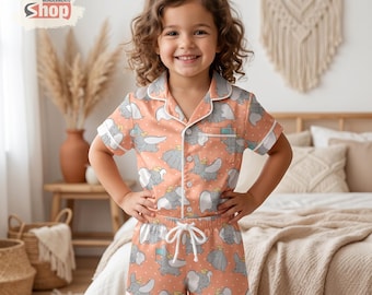 Dumbo Kids Pajamas Set, Toddler Short PJs, Elephant Disney Sleepwear, Cute Satin Pajama Set, Summer Bedtime Outfit