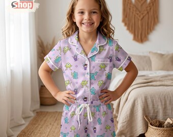 Monsters Inc Kids Pajamas Set, Toddler Short PJs, Disney Sleepwear, Mike Sulley Pajama Set, Summer Satin Pjs Outfit