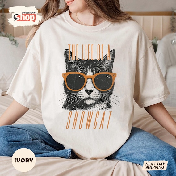Comfort Colors® The Life of a Showcat Shirt, Funny Cat Showgirl Era Tee, Vintage Cool Cat Sunglasses T-Shirt, TS Fan Concert Outfit