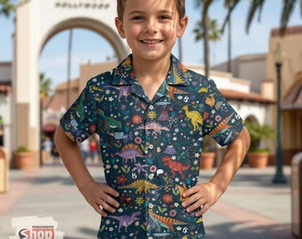 Chemise hawaïenne dinosaure pour enfants, chemise dinosaure Jurassic World, tenue de vacances drôle de dinosaure pour tout-petit, cadeau boutonné de plage d'été pour les enfants 2026
