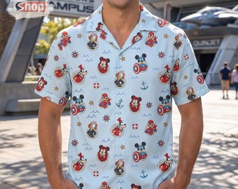 Marvel Mickey Friends Cruise Hawaiian Shirt, Disney Avengers Campus Shirt, Button Up Vacation Shirt, Mens Summer Gift Top