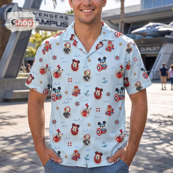 Marvel Mickey Friends Cruise Hawaiian Shirt, Disney Avengers Campus Shirt, Button Up Vacation Shirt, Mens Summer Gift Top