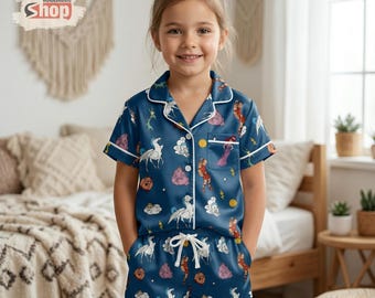 Hercules Megara Pain Panic Phil Kids Satin Pajamas Set, Hercules Inspired Cartoon Sleepwear, Summer Soft Nightwear Gift