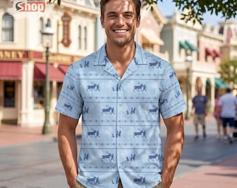 Frozen Inspired Hawaiian Shirt, Disney Trip Shirt, Blue Button Up Shirt, Vacation Beach Shirt, Summer Gift For Him Her