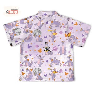 Figment Dragon Kids Hawaiian Shirt, Epcot Disney Button Up Shirt, Purple Dragon Vacation Outfit, Toddler Summer Tee image 10