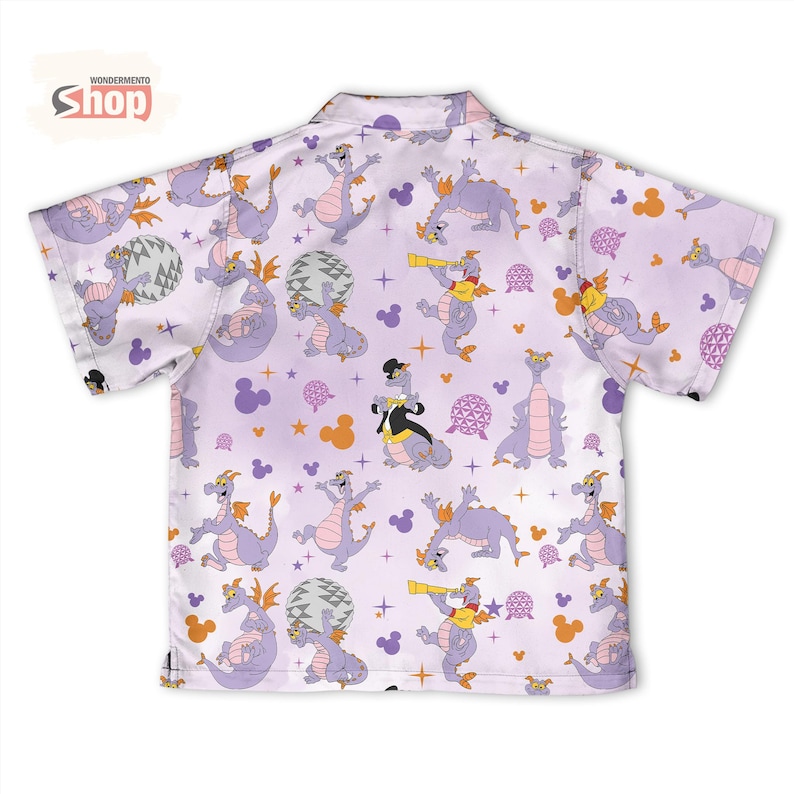 Figment Dragon Kids Hawaiian Shirt, Epcot Disney Button Up Shirt, Purple Dragon Vacation Outfit, Toddler Summer Tee image 10