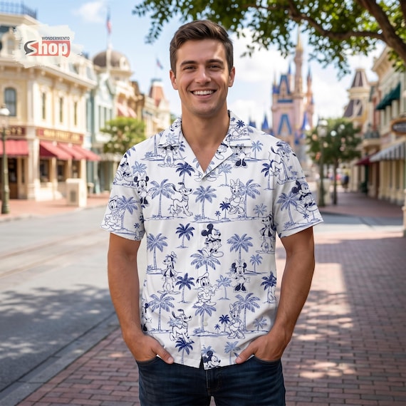 Classic Mickey Friends Hawaiian Shirt, Disney Tropical Button Up Shirt, Magic Kingdom Vacation Shirt, Mens Aloha Gift Top