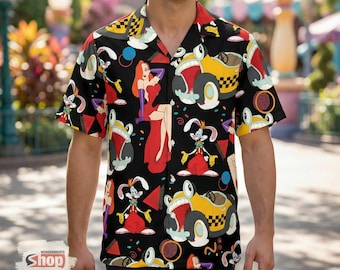 Roger Rabbit Hawaiian Shirt, Jessica Rabbit Benny The Cab Retro Disney 80s Toon Button Up, Who Framed Roger Rabbit Vacation Shirt