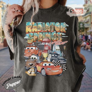 Retro Cars Movie Shirt, Radiator Springs Comfort Colors Tee, Lightning McQueen Shirt, Pixar Cars Disney Shirt, Family Trip Disney Tee image 1