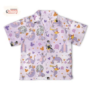 Figment Dragon Kids Hawaiian Shirt, Epcot Disney Button Up Shirt, Purple Dragon Vacation Outfit, Toddler Summer Tee image 9