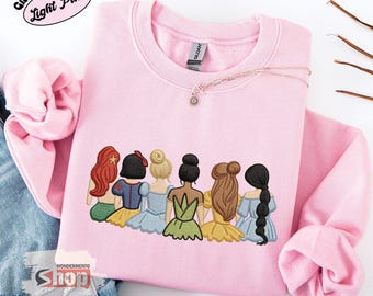 Embroidered Princess Besties Sweatshirt, Vintage Fairytale Girls Crewneck, Magical Princess Friends Shirt, Cute Princess Gift for Her
