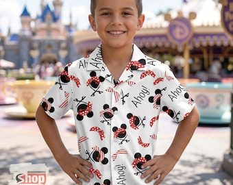 Ahoy Mickey Minnie Pirate Kids Hawaiian Shirt, Disney Cruise Toddler Button Up, Funny Beach Vacation Outfit, Family Matching Shirt 2026