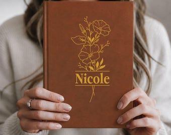 Journal personnalisé avec nom gravé, journal de fleurs de naissance, cadeau d'anniversaire pour une femme, cadeau personnalisé pour elle, cadeau petite-fille