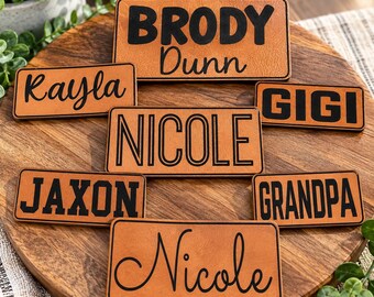 Iron on patches, laser engraved leatherette patches, personalized patches