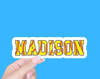 Personalized Softball Name Sticker, UV Laminated Vinyl Decal