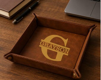 Plateau de voiturier en cuir personnalisé, cadeau pour mari, cadeau pour petit ami, plateau fourre-tout, idée cadeau garçons d'honneur, cadeaux pour les hommes qui ont tout