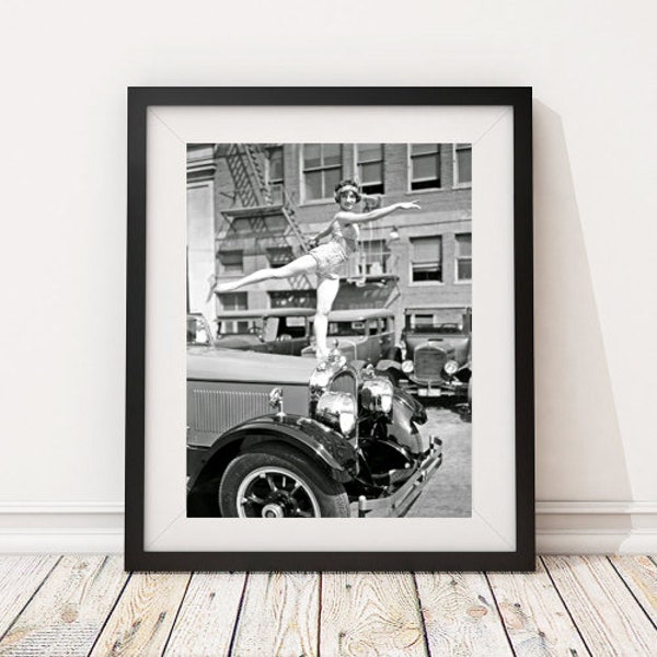 Vintage Photo - Women 1920's Dancing on a Marmon Motor Car - Photography, Black & White, Wall Art, Speakeasy, Bar Art, Decor, Print