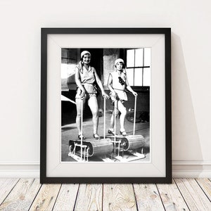 Vintage Photo - Women 1920's Exercise Fitness Treadmill Running - Photography, Black & White, Wall Art, Speakeasy, Bar Art, Decor, Print