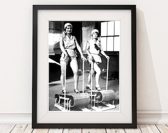 Vintage Photo - Women 1920&#39;s Exercise Fitness Treadmill Running - Photography, Black & White, Wall Art, Speakeasy, Bar Art, Decor, Print