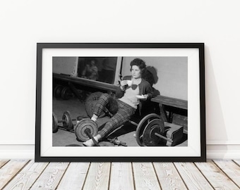 Vintage Photo - 1950&#39;s Women Workout Fitness Exercise Weights Weightlifting - Photography, Black & White, Wall Art, Bar Art, Decor, Gym Art