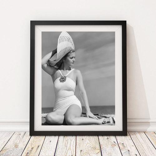 Vintage Photo - Women on the Beach 1950's Fashion Swimsuits  - Photography, Black & White, Wall Art, Bar Art, Decor, Print
