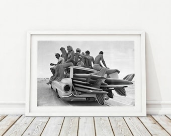 1960's Kids Surfing at the Beach - Vintage Photography Beach Print