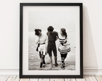 Foto vintage - Moda para niños en la playa de los años 20 - Fotografía, blanco y negro, arte de pared, bar clandestino, arte de bar, decoración, impresión