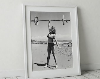 Vintage Photo - 1950's Women Workout Fitness Exercise Weights Weightlifting - Photography, Black & White, Wall Art, Bar Art, Decor, Gym Art