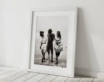 1920s Beach Photo Print - Vintage Kids Fashion, Black & White Wall Art