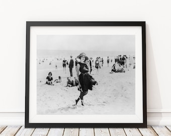 1920s Beach Photo Print – Vintage Women, Black and White Wall Art