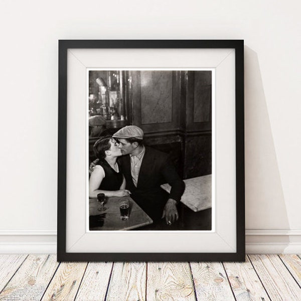 Vintage Photo - 1940's Lovers Couple in a Dark Bar - Photography, Black & White, Wall Art, Bar Art, Home Decor, Print, Speakeasy