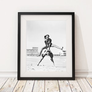 Vintage Photo - Women Men Bathing Suits Beach 1960's Fashion - Photography, Black & White, Wall Art, Home Decor - Instant Digital Download