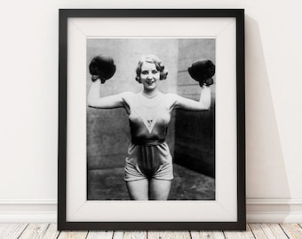 Vintage Photo - Women 1920&#39;s Boxer - Photography, Black & White, Wall Art, Speakeasy, Bar Art, Decor, Print