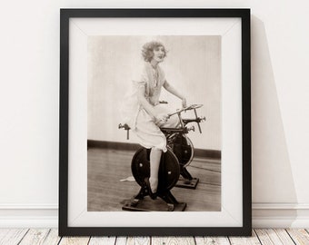 Vintage Photo - Women 1920&#39;s Exercise Fitness Bike - Photography, Black & White, Wall Art, Speakeasy, Bar Art, Decor, Print