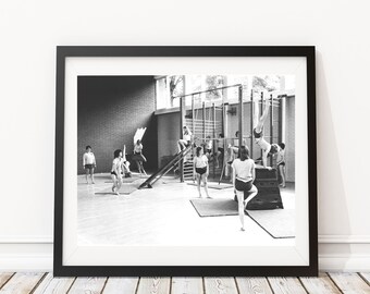 Vintage Photo - 1970&#39;s Womens Gym Class - Photography, Black & White, Wall Art, Bar Art, Decor, Print