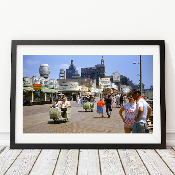 Vintage Photo - 1960's Atlantic City Boardwalk Beach Art - Photography, Black & White, Wall Art, Home Decor, Print