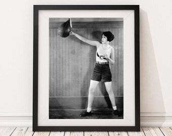Vintage Photo - Women 1920&#39;s Workout Boxing Weights Fitness - Photography, Black & White, Wall Art, Gym Art, Bar Art, Decor, Print