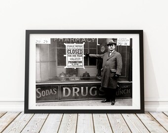 Vintage Photo - Prohibition 1930's Closed Fined Sign Drinking Alcohol- Photography, Bar Art, Wall Art, Home Decor - Instant Digital Download