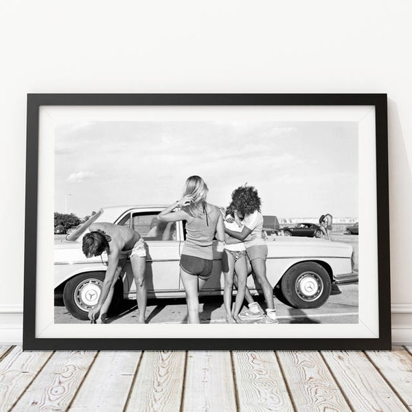 Vintage Photo - 1970's Kids at the Beach Mustang Fastback Fashion - Photography, Wall Art, Home Decor - Instant Digital Download