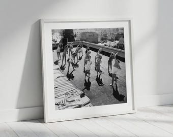 Vintage Fitness Class Photo – 1960s Women, Exercise Print