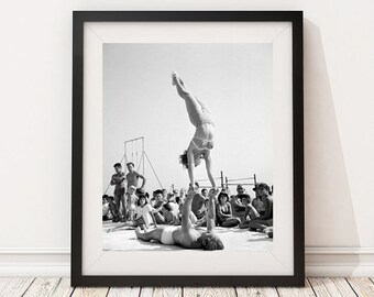 Vintage Photo - 1950&#39;s Muscle Beach Santa Monica, Cali - Photography, Black & White, Wall Art, Speakeasy, Bar Art, Beach Art, Decor, Print