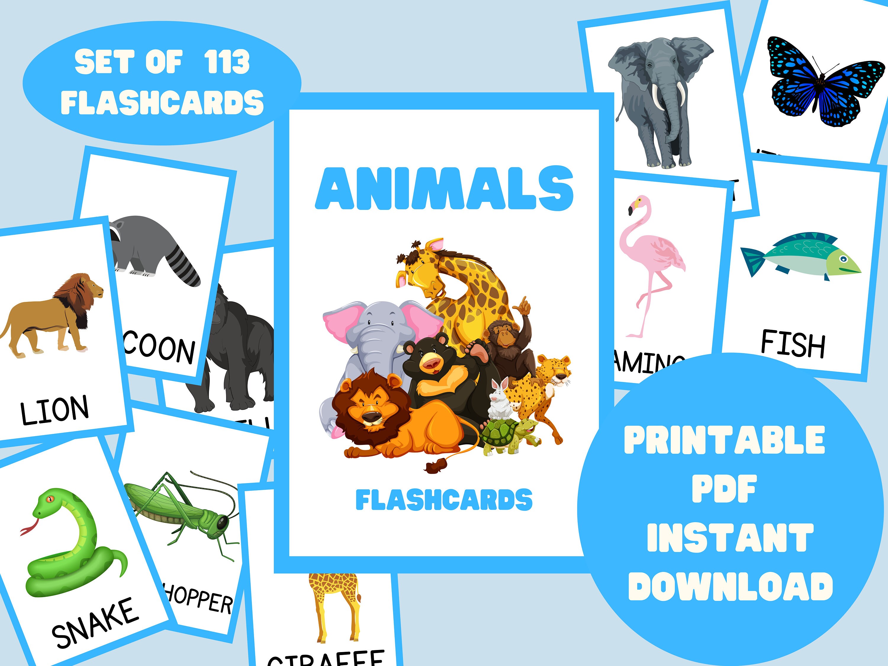 Animals 108 Printable Flashcards - Etsy