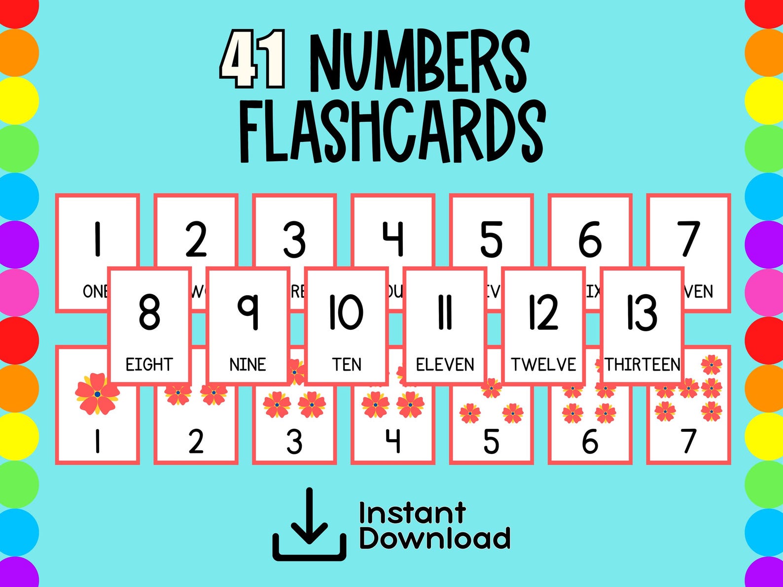 Numbers 41 Numbers - 41 Printable Flashcards - Etsy