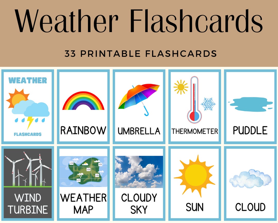 Weather - 33 Printable Flashcards - Etsy