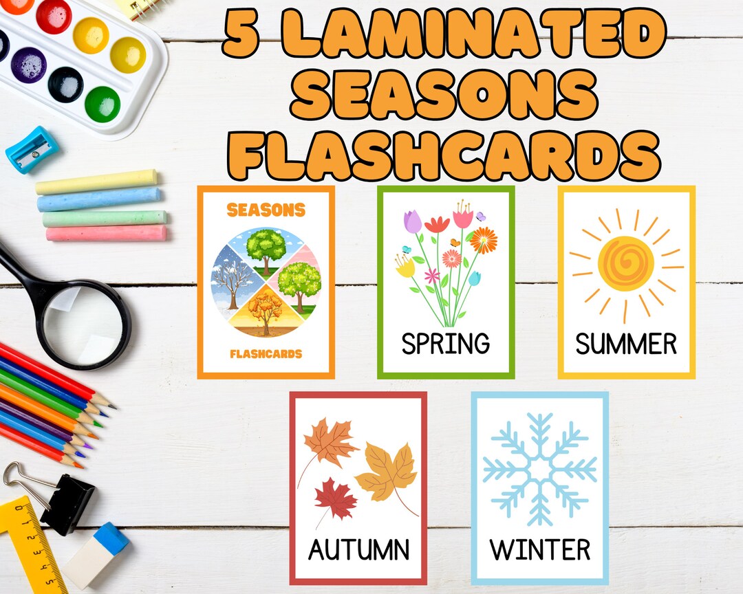 Seasons - 5 Laminated Flashcards - Etsy
