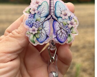 Floral Anatomical Lungs Badge Reel|Lung ID holder