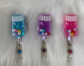 Pill Bottle Shaker badge reel/ 3D badge reel/ Floating badge reel