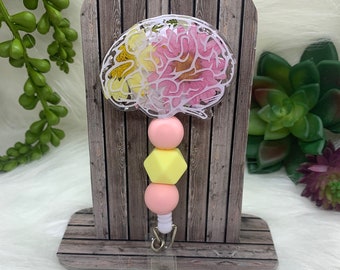 Anatomical Brain Floral Badge Reel