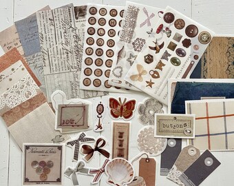 アンティーク雑誌セット 30pcs Vintage Junk Journal Kit - Papers, Stickers, Tags
